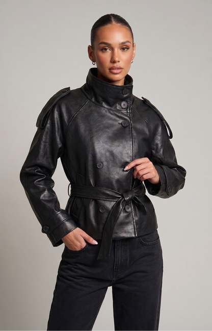 Trenchcoat in Lederoptik