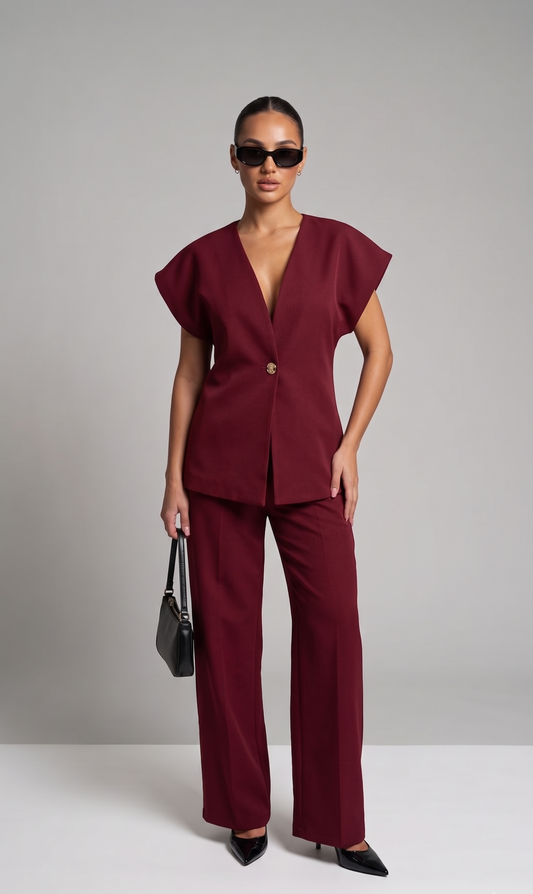 Set aus Geknöpftem Top und Hose