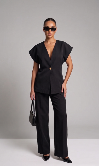 Set aus Geknöpftem Top und Hose